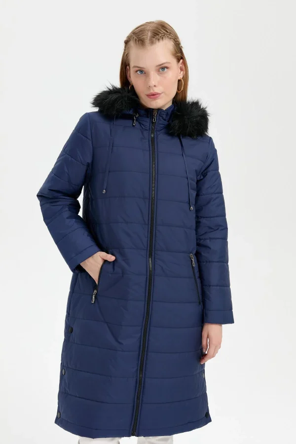 DESEN  Kapüşonu Kürklü Uzun Kapitone Kaban 23404