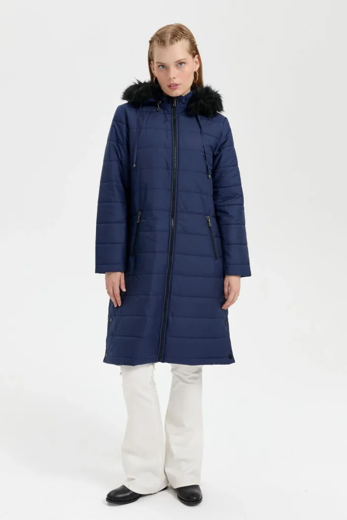 DESEN  Kapüşonu Kürklü Uzun Kapitone Kaban 23404