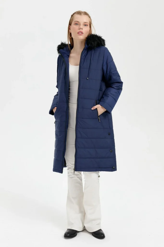 DESEN  Kapüşonu Kürklü Uzun Kapitone Kaban 23404