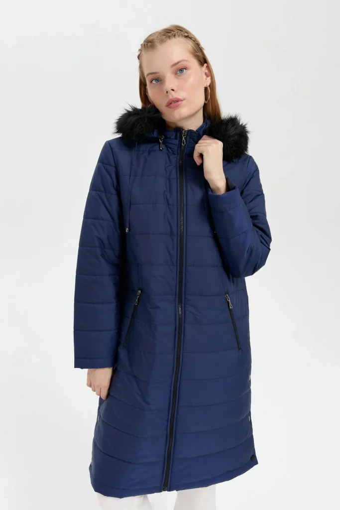 DESEN  Kapüşonu Kürklü Uzun Kapitone Kaban 23404