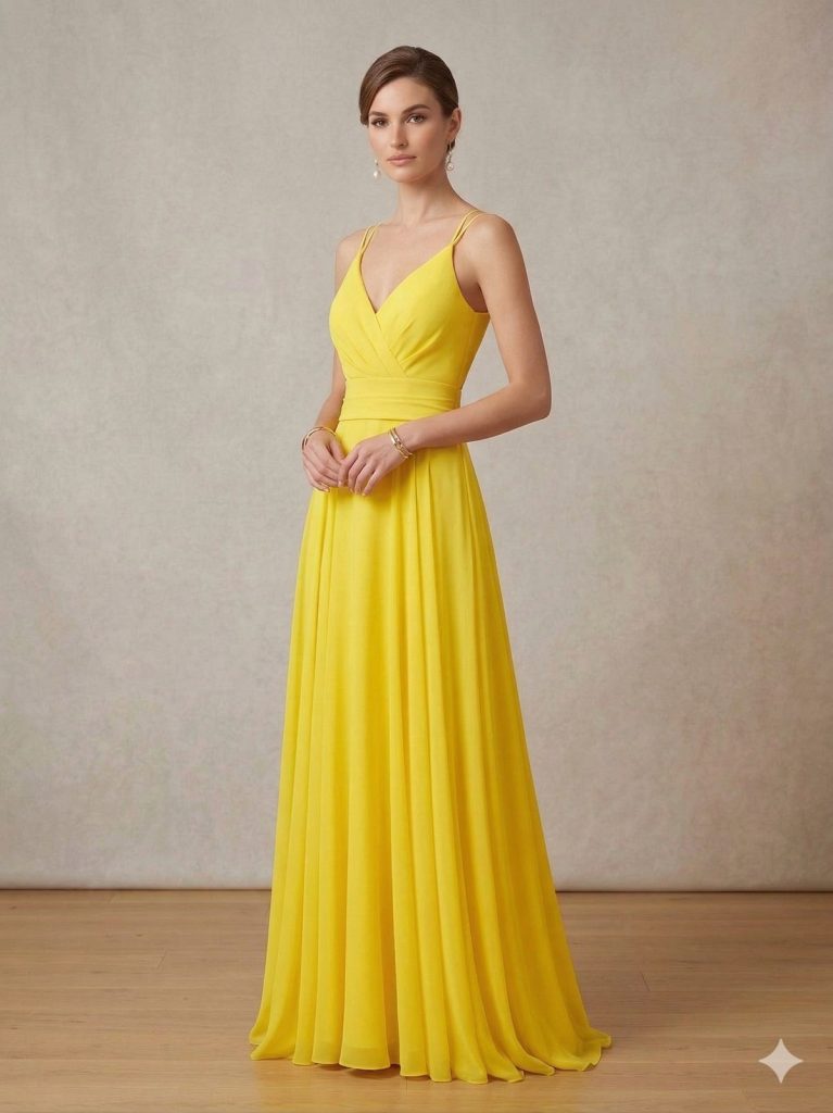 CENTİLMEN Sırt Dekolteli Bağlamalı Sarı Şifon Abiye Elbise 4121