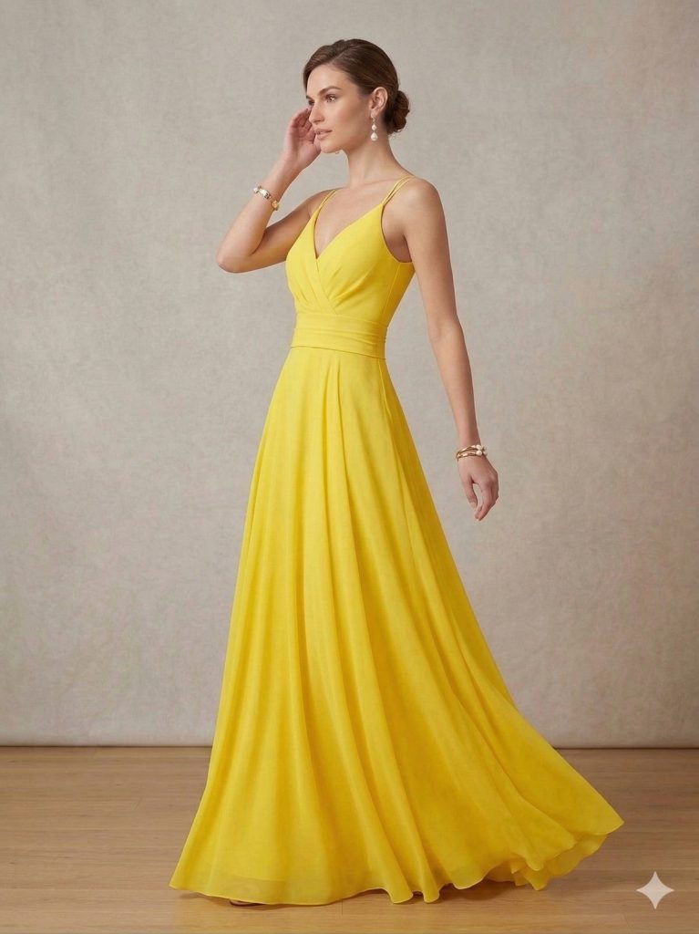 CENTİLMEN Sırt Dekolteli Bağlamalı Sarı Şifon Abiye Elbise 4121