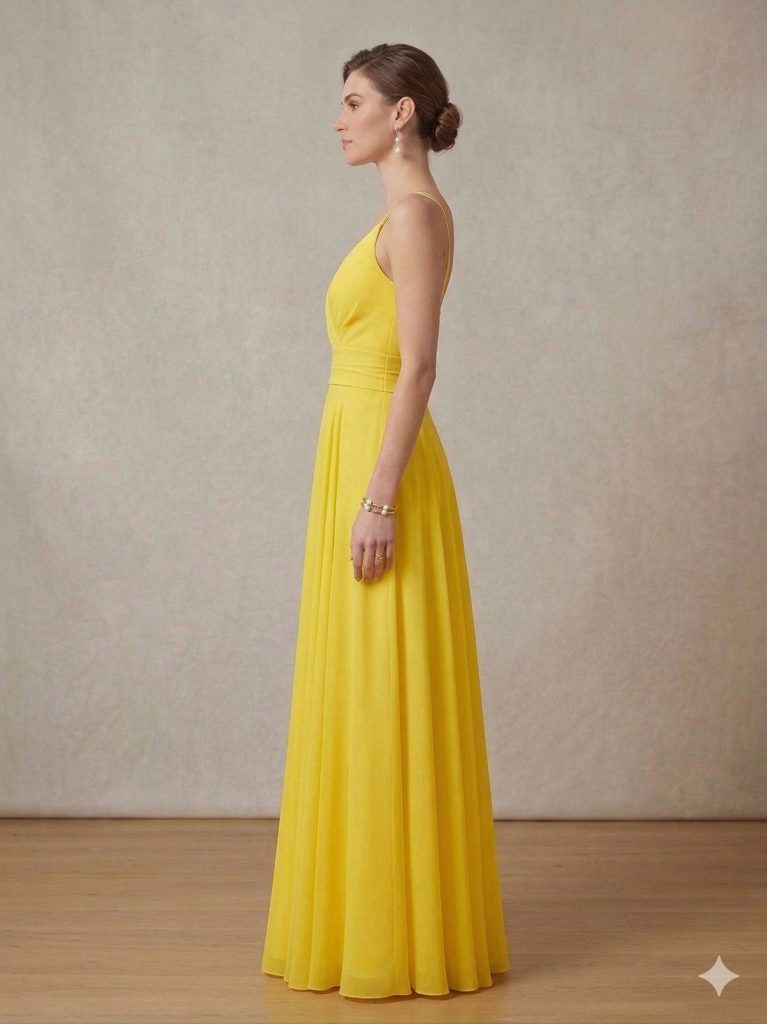 CENTİLMEN Sırt Dekolteli Bağlamalı Sarı Şifon Abiye Elbise 4121