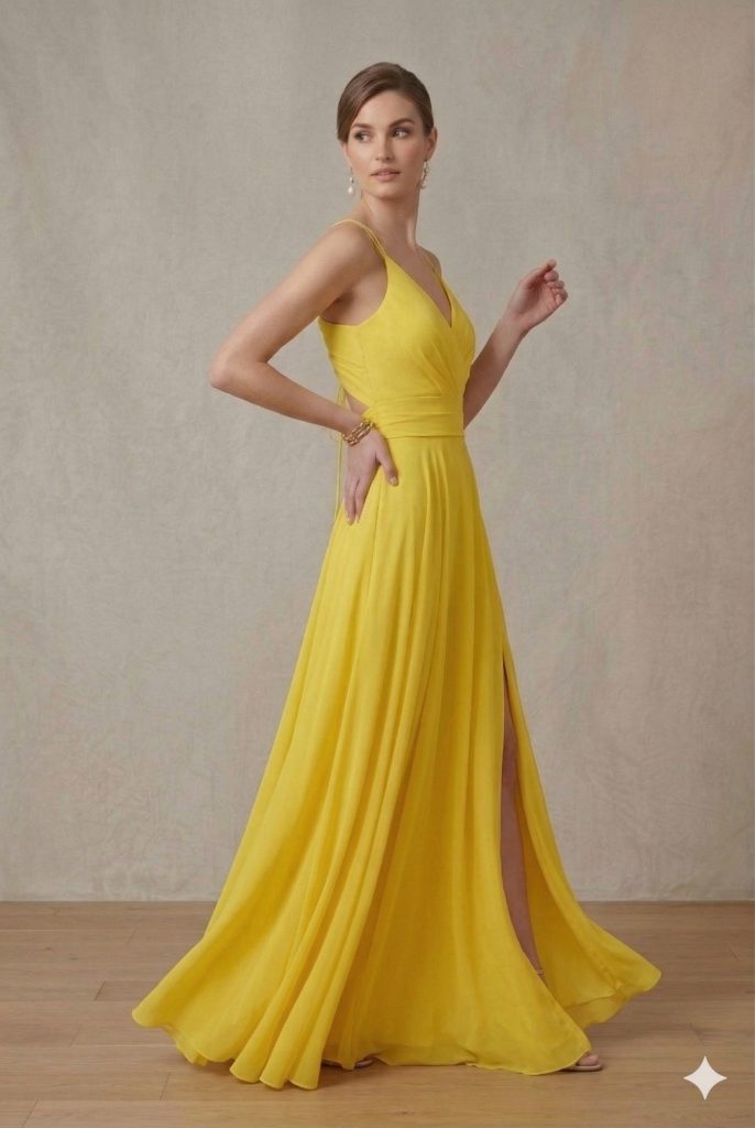 CENTİLMEN Sırt Dekolteli Bağlamalı Sarı Şifon Abiye Elbise 4121