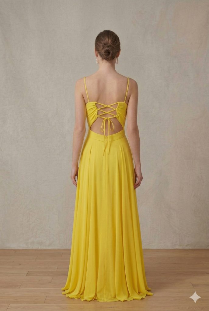 CENTİLMEN Sırt Dekolteli Bağlamalı Sarı Şifon Abiye Elbise 4121 - SARI