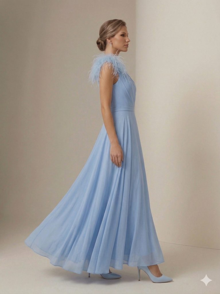 CENTİLMEN Omuz Tüy Detaylı Şifon Abiye 6046