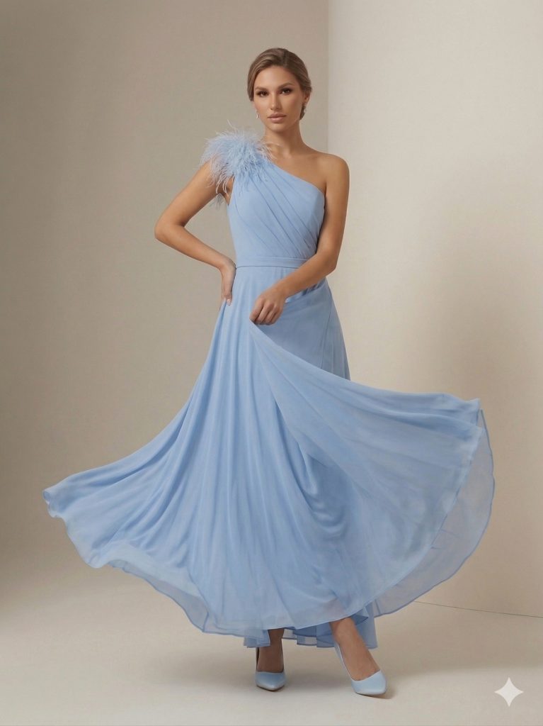 CENTİLMEN Omuz Tüy Detaylı Şifon Abiye 6046