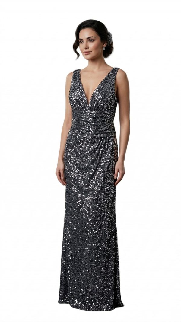 CENTİLMEN Pullu Çapraz Sırt Dekolteli V Yaka Elbise 7082