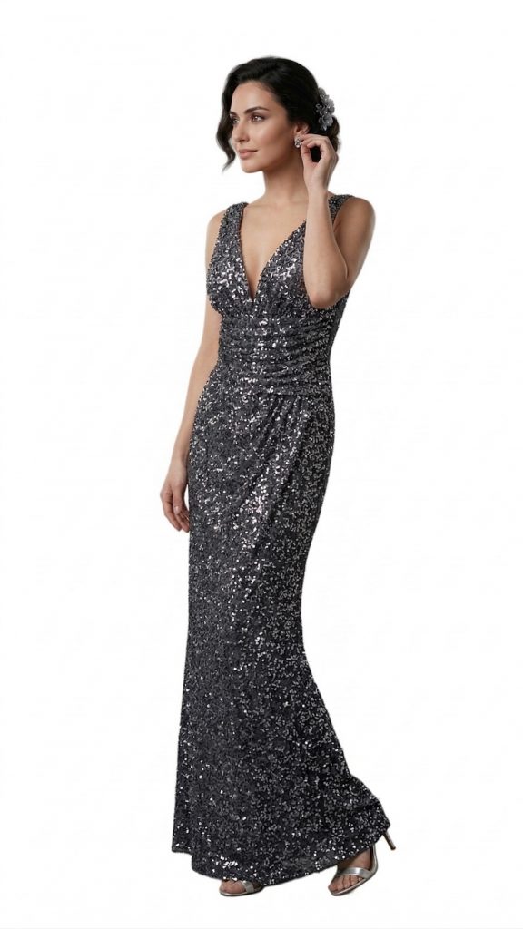 CENTİLMEN Pullu Çapraz Sırt Dekolteli V Yaka Elbise 7082