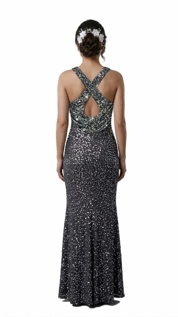 CENTİLMEN Pullu Çapraz Sırt Dekolteli V Yaka Elbise 7082 - ANTRASİT