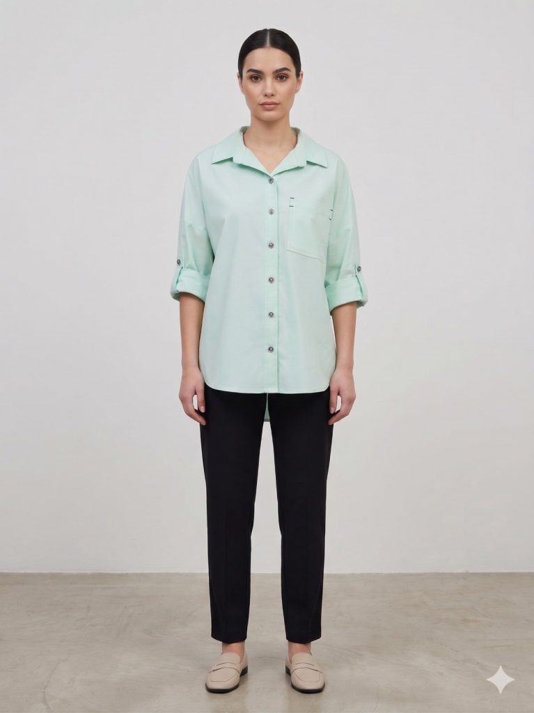 DOSSO DOSSİ ARAS Göğüs Cep Detaylı Düğmeli Bluz 13675 - mint