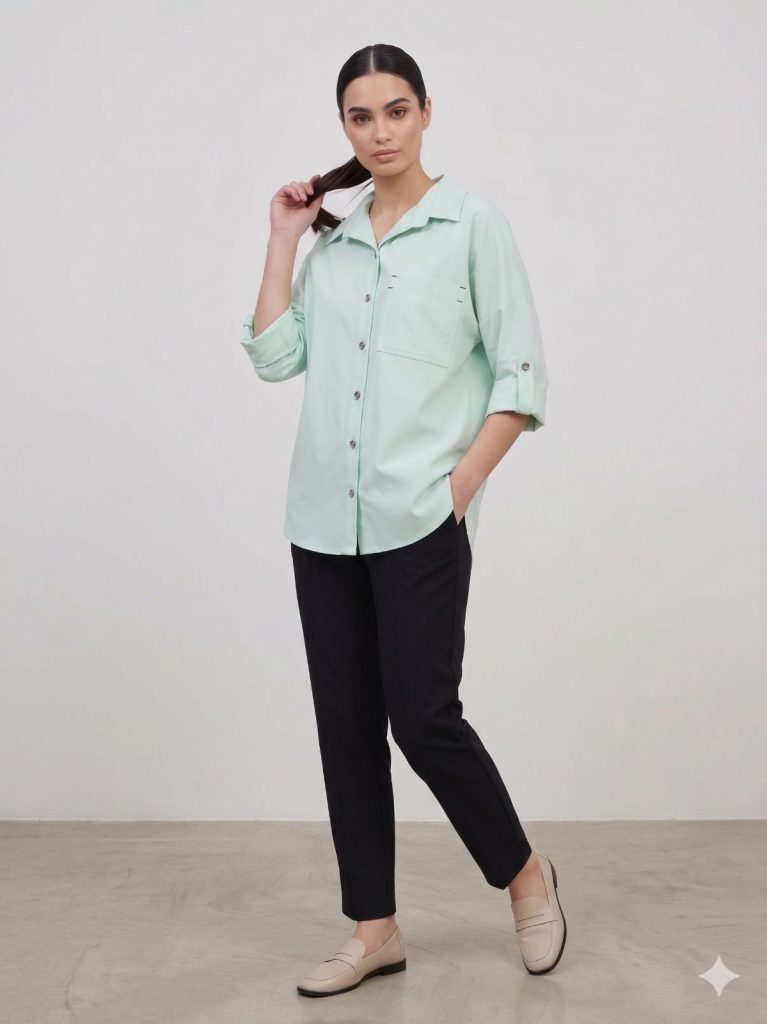 DOSSO DOSSİ ARAS Göğüs Cep Detaylı Düğmeli Bluz 13675 - mint