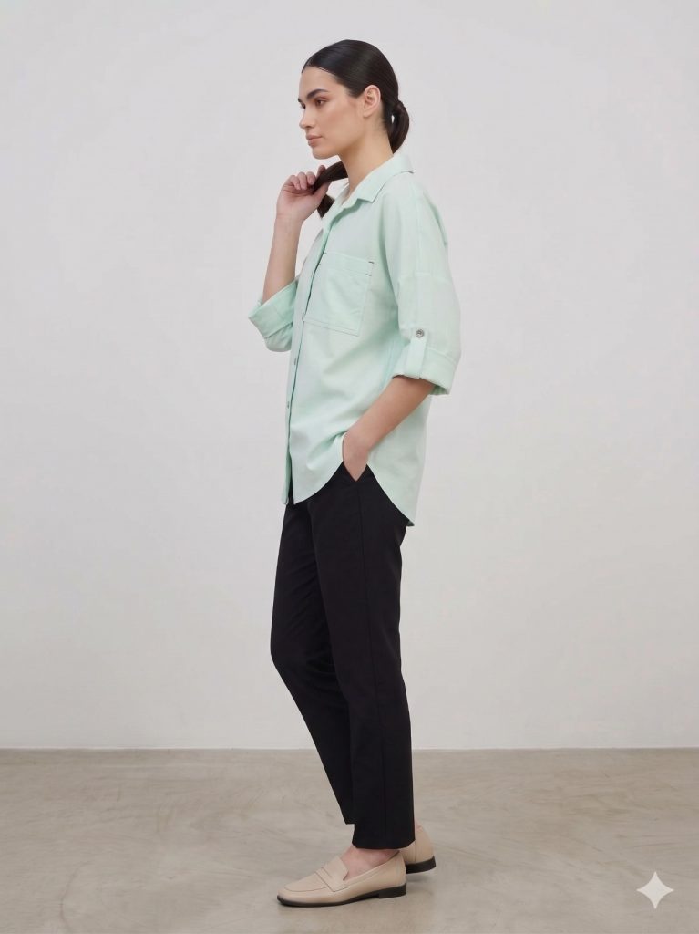 DOSSO DOSSİ ARAS Göğüs Cep Detaylı Düğmeli Bluz 13675 - mint