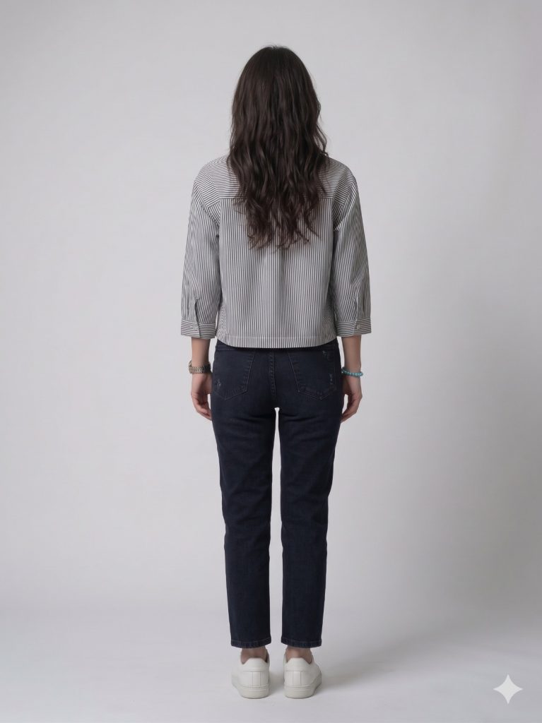 DOSSO DOSSİ Çizgili Göğüs Cep Detaylı Bluz 13915 - Lacivert