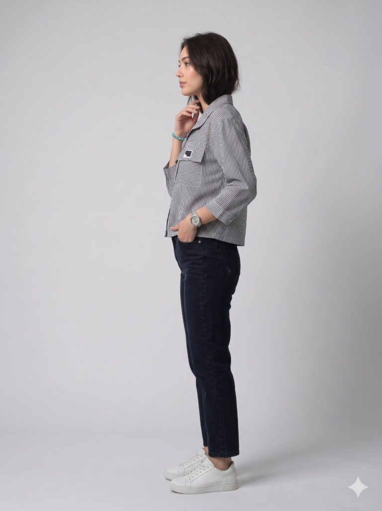 DOSSO DOSSİ Çizgili Göğüs Cep Detaylı Bluz 13915 - Lacivert