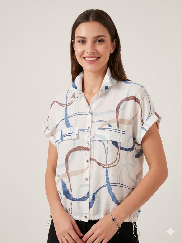 DOSSO DOSSİ ARAS Desenli Bluz 14025 - MAVİ