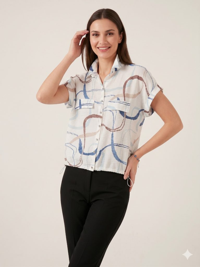 DOSSO DOSSİ ARAS Desenli Bluz 14025 - MAVİ