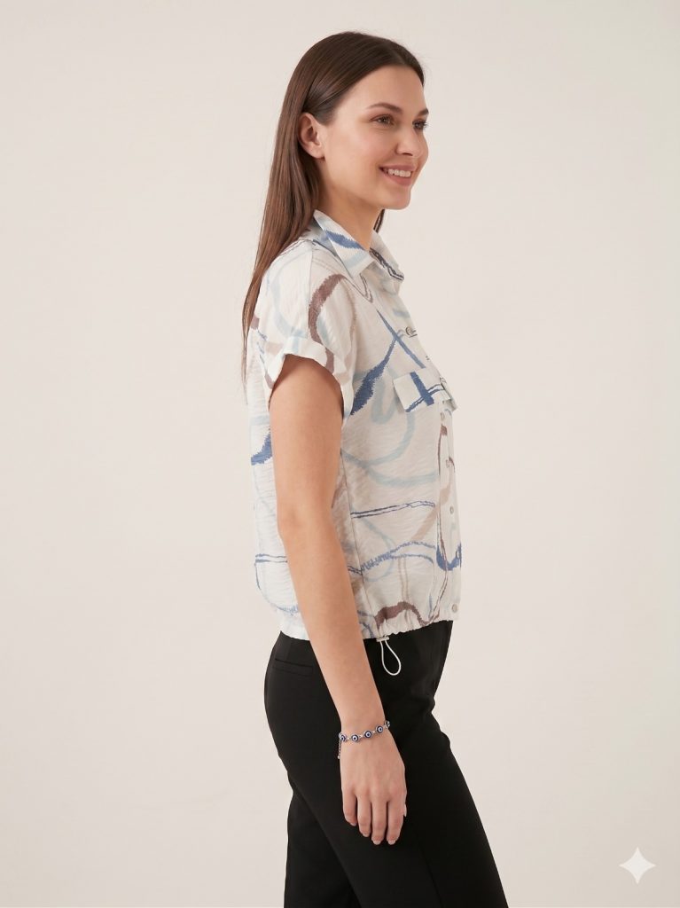 DOSSO DOSSİ ARAS Desenli Bluz 14025 - MAVİ