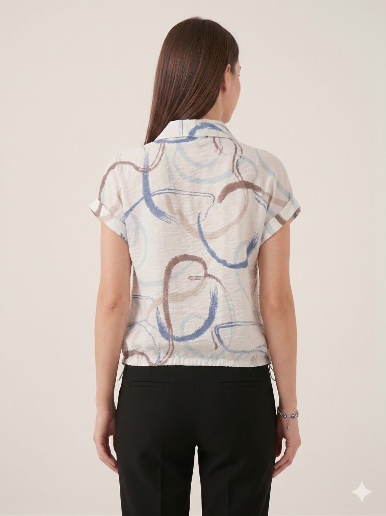 DOSSO DOSSİ ARAS Desenli Bluz 14025 - MAVİ