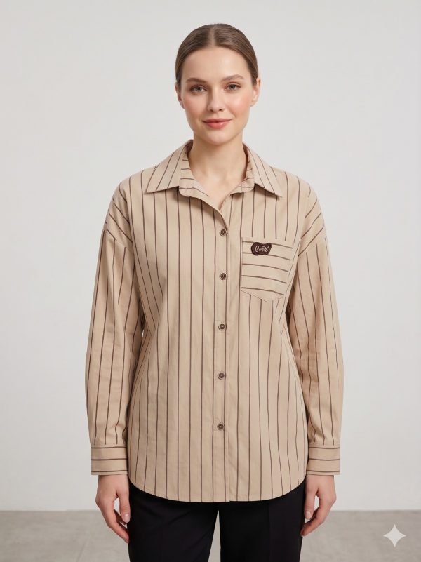 DOSSO DOSSİ ARAS Çizgili Göğüs Cep Detaylı Gömlek 13815