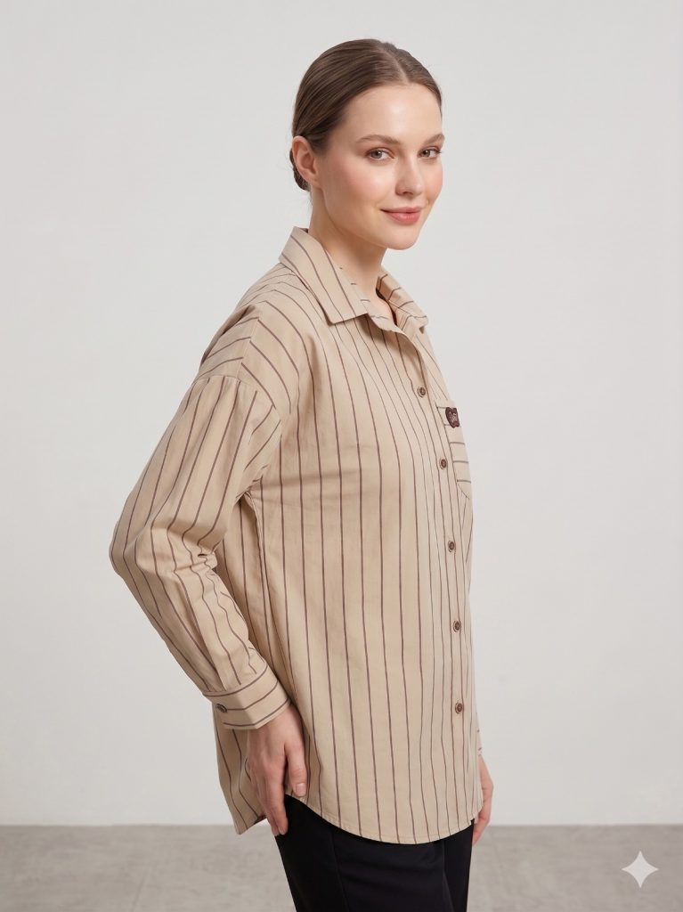DOSSO DOSSİ ARAS Çizgili Göğüs Cep Detaylı Gömlek 13815 - BEJ