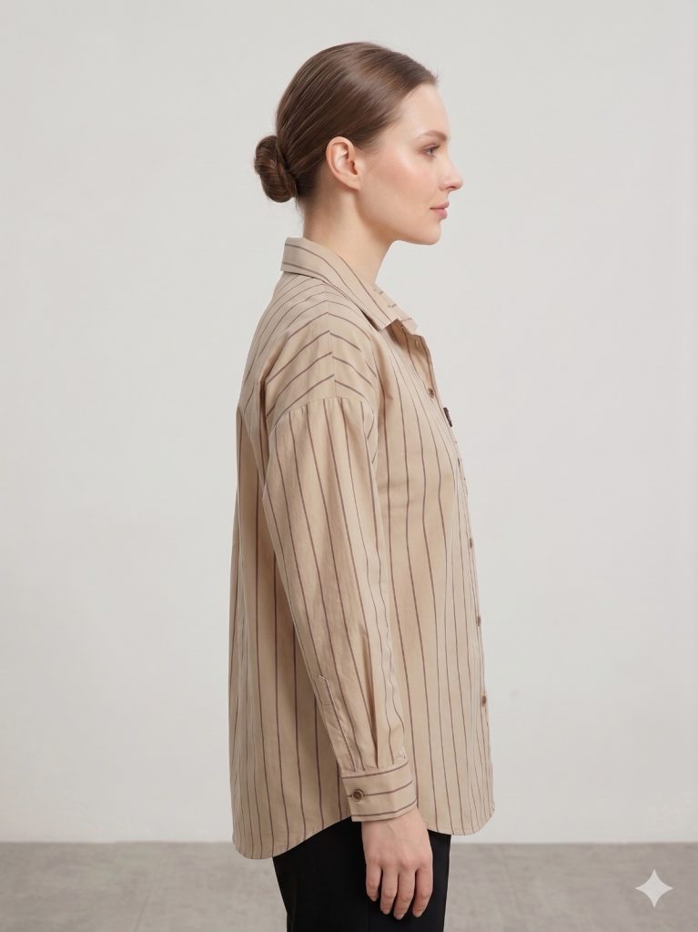 DOSSO DOSSİ ARAS Çizgili Göğüs Cep Detaylı Gömlek 13815 - BEJ