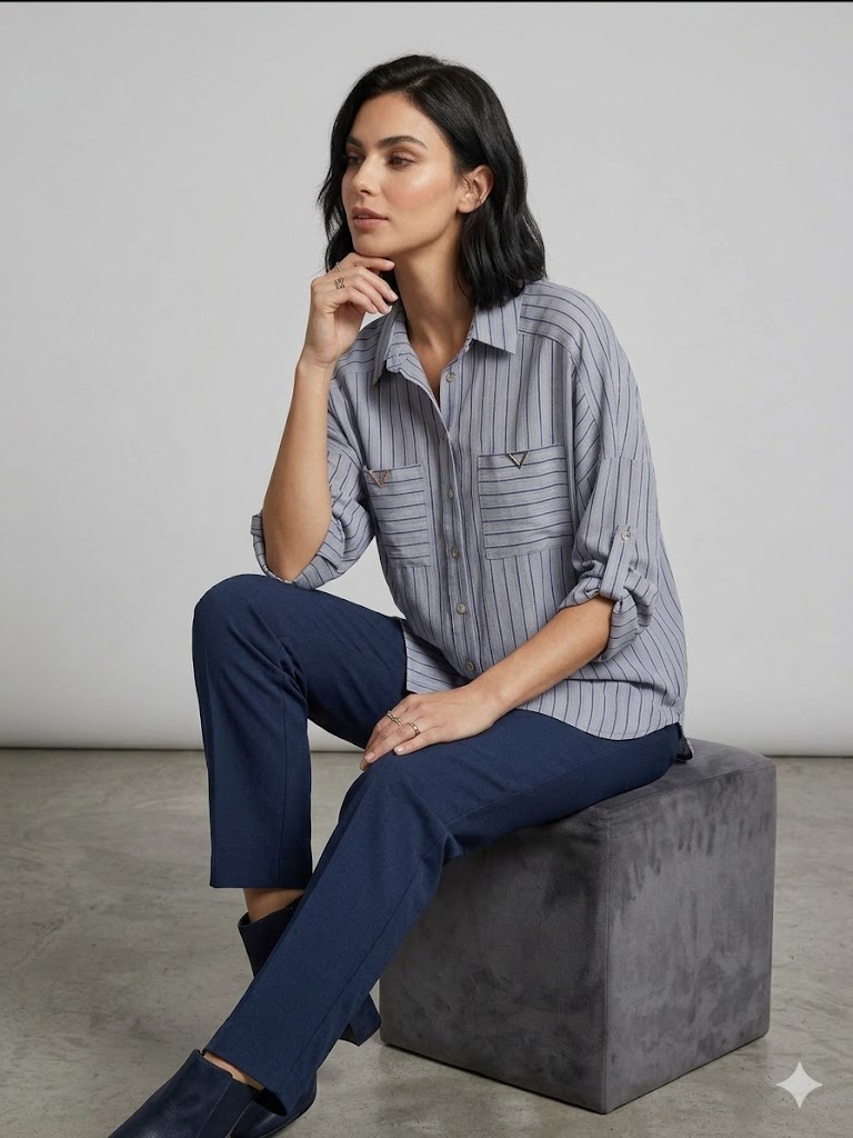 DOSSO DOSSİ Kol Katlamalı Göğüs Cep Detaylı Gömlek 13974