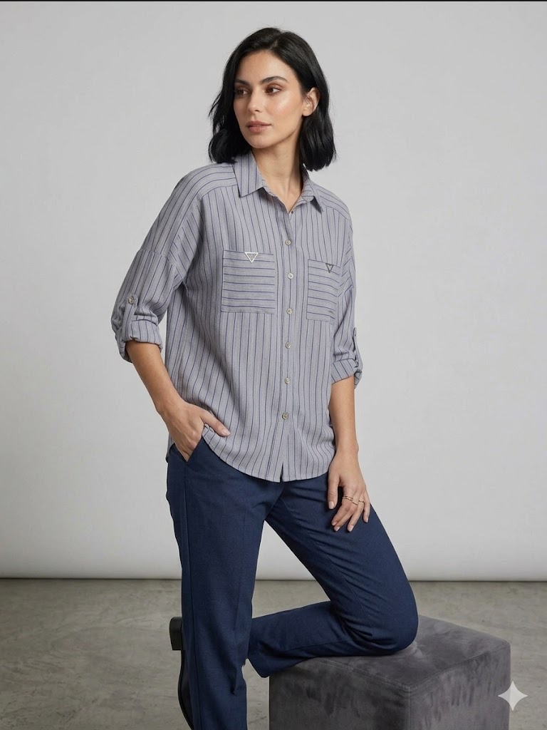 DOSSO DOSSİ Kol Katlamalı Göğüs Cep Detaylı Gömlek 13974