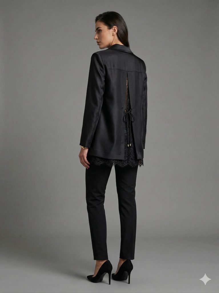 DOSSO DOSSİ Arkası Tül Detaylı Saten Ceket  8528