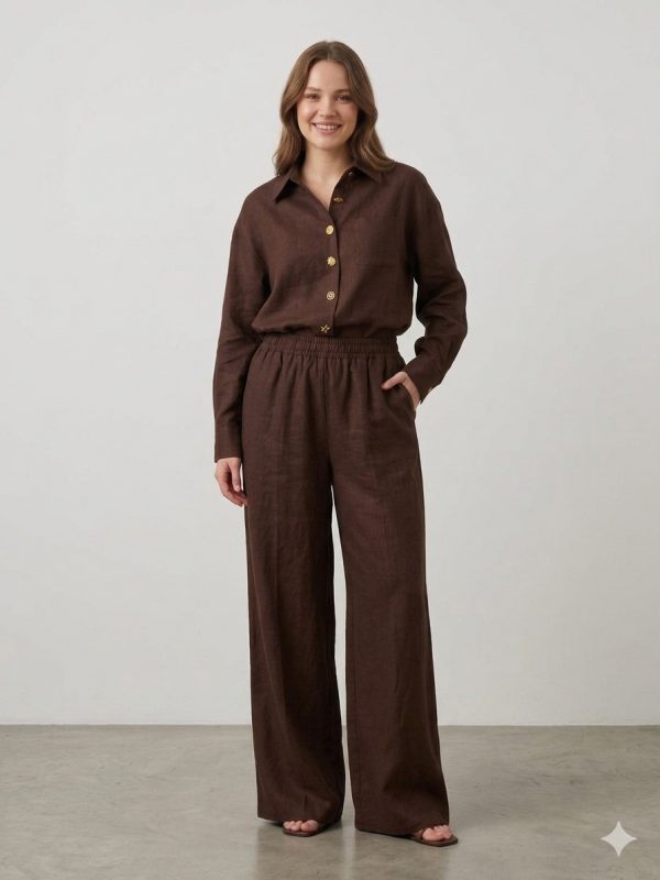 DOSSO DOSSİ PHARDİ  Tasarım Düğmeli Keten Casual İkili Takım 7354