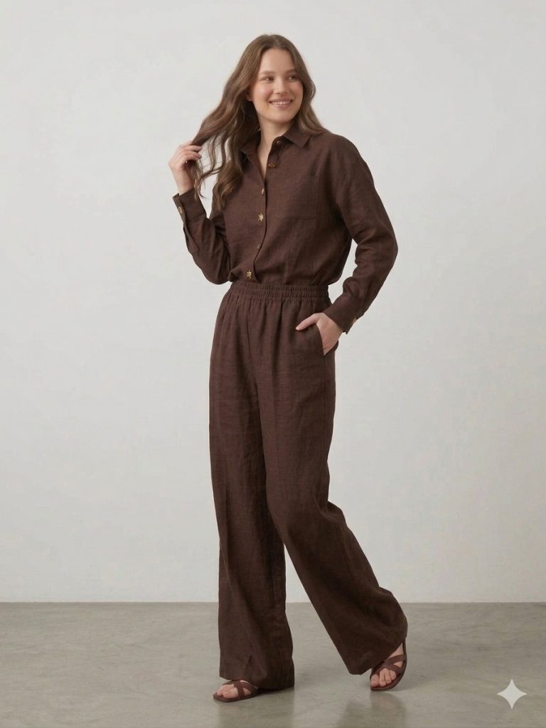 DOSSO DOSSİ PHARDİ  Tasarım Düğmeli Keten Casual İkili Takım 7354