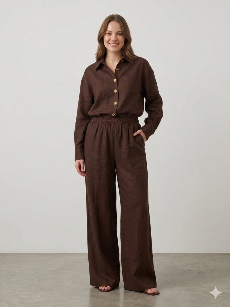 DOSSO DOSSİ PHARDİ  Tasarım Düğmeli Keten Casual İkili Takım 7354