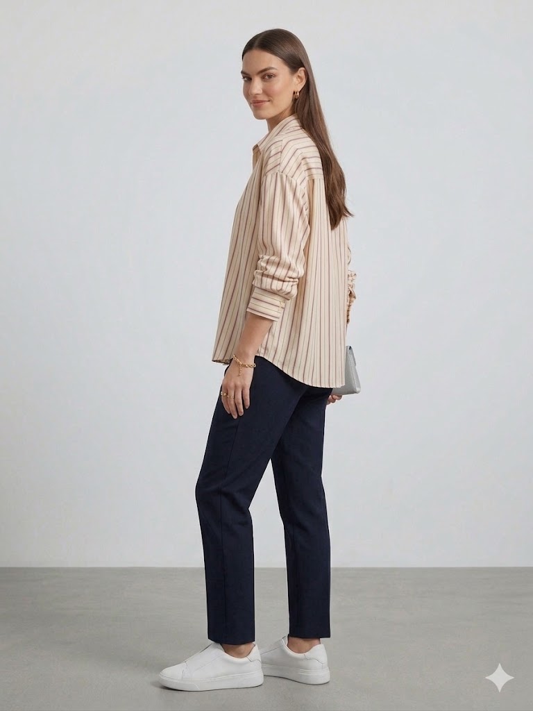 DOSSO DOSSİ Rahat Kesim Çizgili Gömlek 3824 - BEJ
