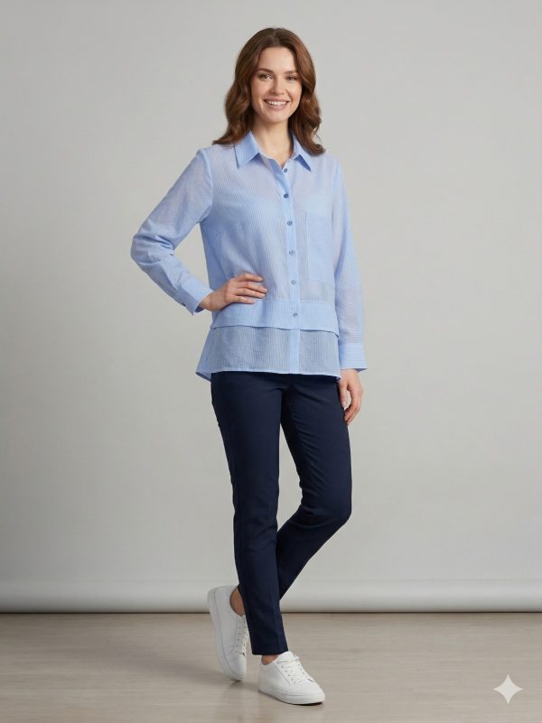 DOSSO DOSSİ  Ön Cep Detaylı Çizgili Gömlek 3896