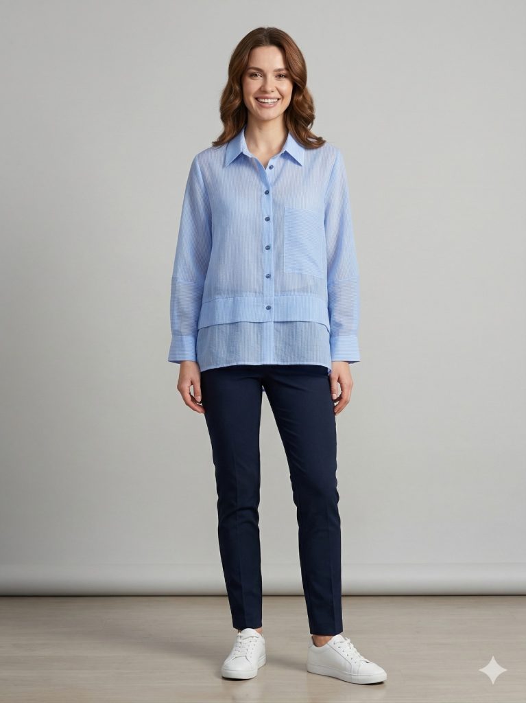 DOSSO DOSSİ  Ön Cep Detaylı Çizgili Gömlek 3896 - MAVİ