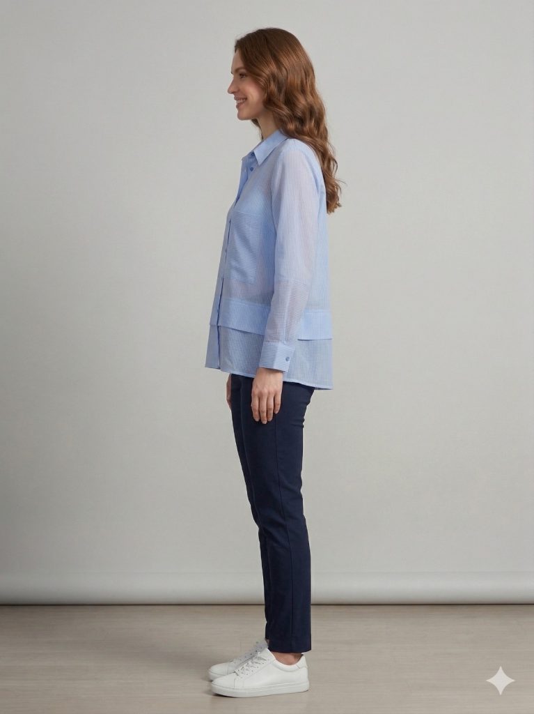 DOSSO DOSSİ  Ön Cep Detaylı Çizgili Gömlek 3896 - MAVİ