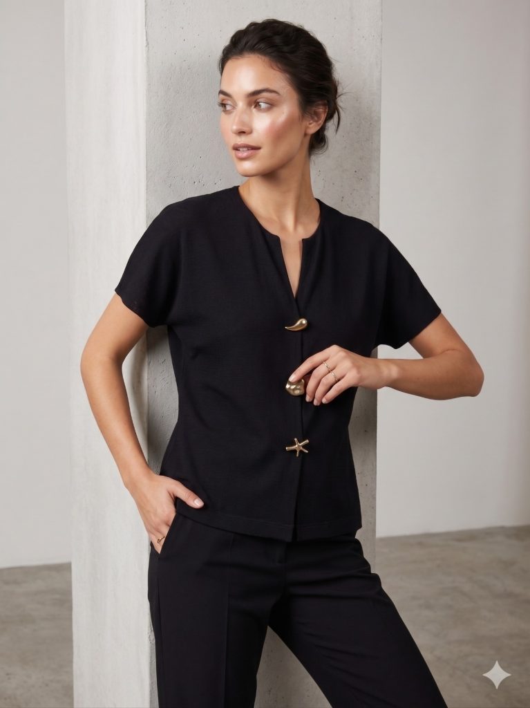 DOSSO DOSSİ SAMSARA Aksesuar Düğme Detaylı Bluz 8230 - Siyah