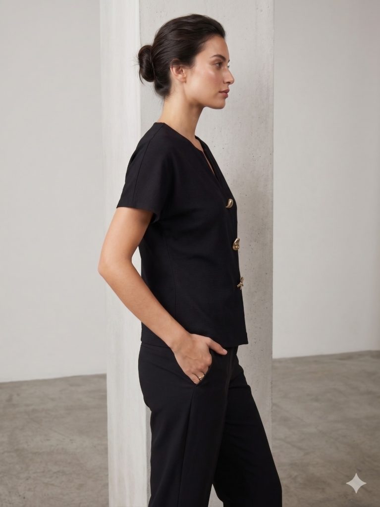 DOSSO DOSSİ SAMSARA Aksesuar Düğme Detaylı Bluz 8230 - Siyah