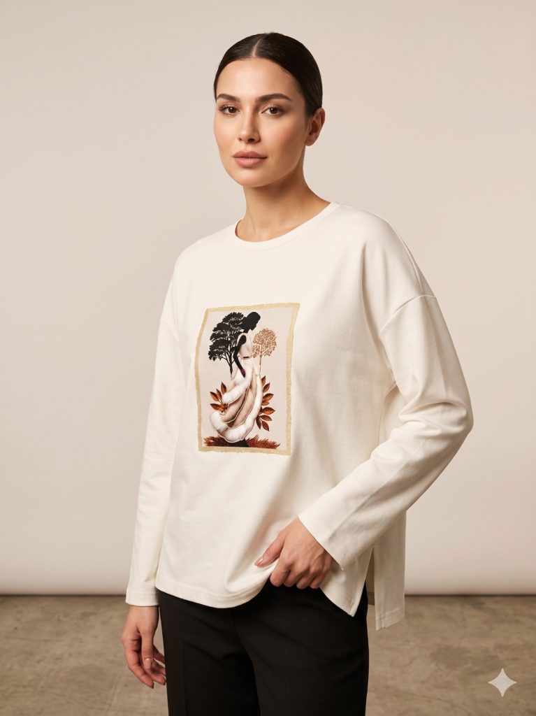 DOSSODOSSİ Desenli Bluz 1054 - EKRU