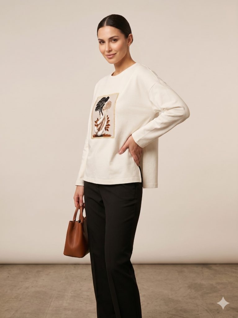 DOSSODOSSİ Desenli Bluz 1054 - EKRU