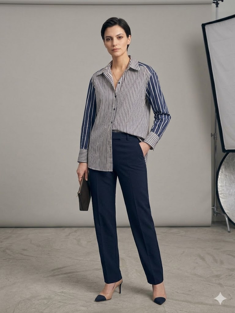 GİLDA Taş İşlemeli Çizgli Gömlek 40352 - Lacivert