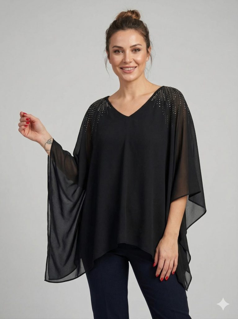 EKOL Omuz İşlemeli Bluz 2510 - Siyah