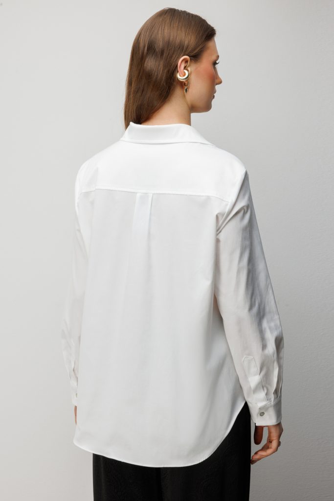 EKOL Polo Yaka Pamuklu Büyük Beden Gömlek 2560 - EKRU