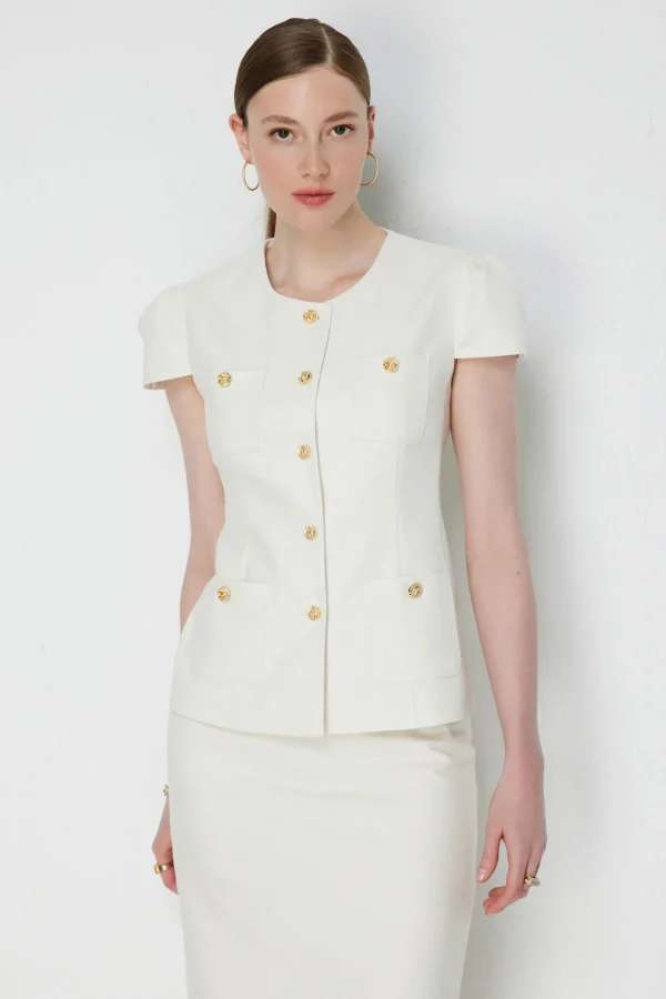 EKOL Süs Cepli Kısa Kollu Ceket  1038