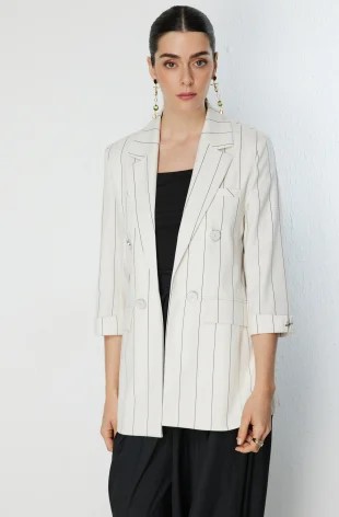 EKOL Çizgi Desenli Kapak Cepli Ceket 1098