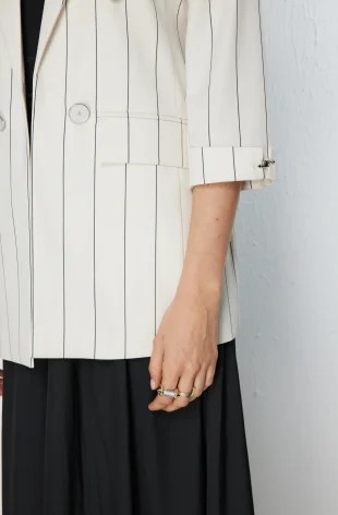 EKOL Çizgi Desenli Kapak Cepli Ceket 1098 - naturel