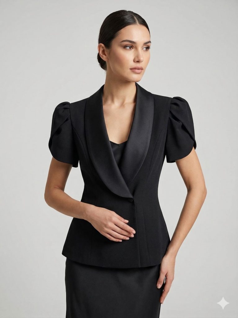 EKOL Kruvaze Yaka Bluz 1156 - Siyah