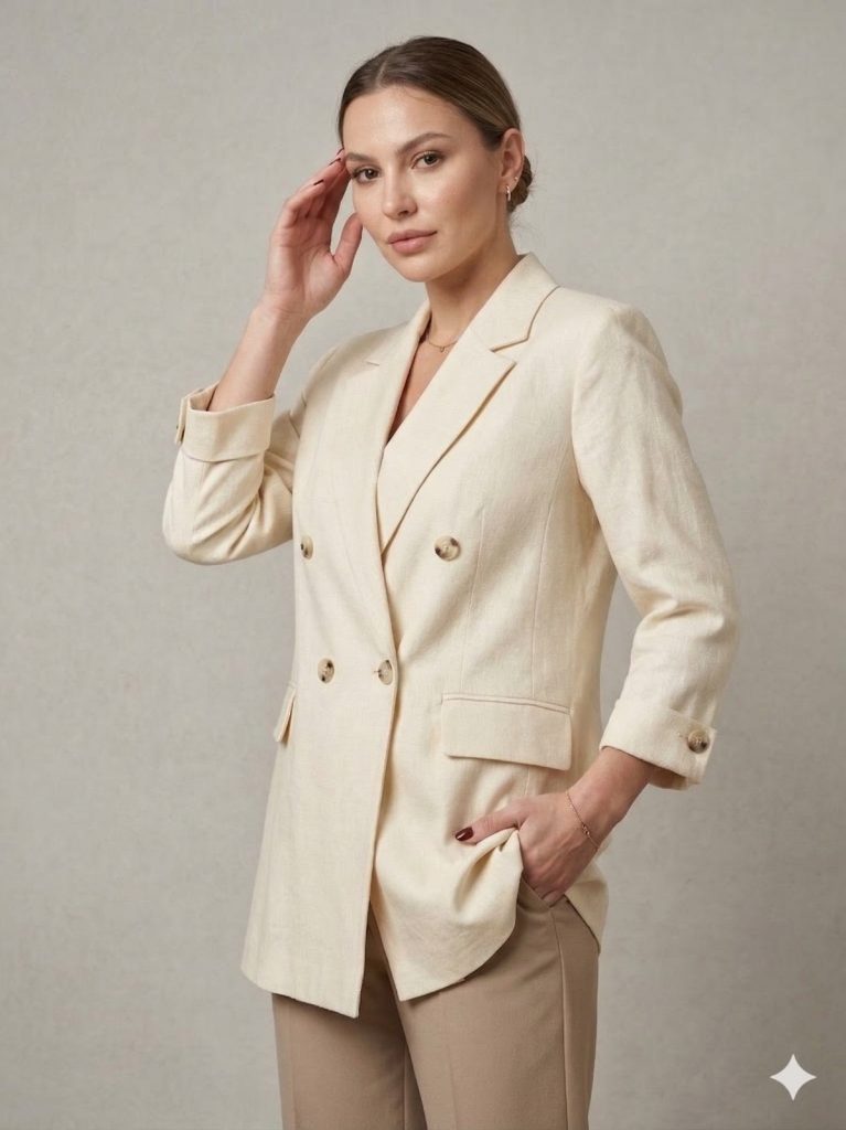 EKOL Yarım Kol Kapak Cepli Ceket 1270 - EKRU