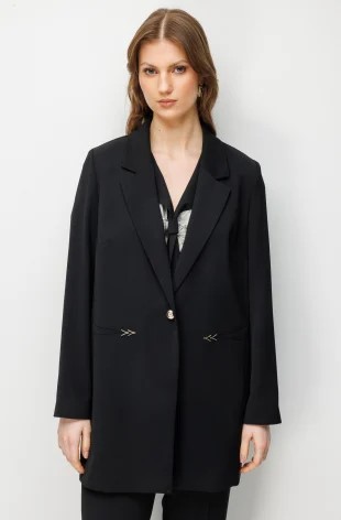 EKOL Metal Aksesuarlı Tek Düğme Ceket 1514 - Siyah