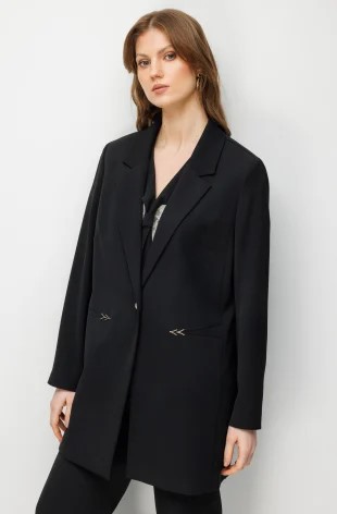 EKOL Metal Aksesuarlı Tek Düğme Ceket 1514 - Siyah
